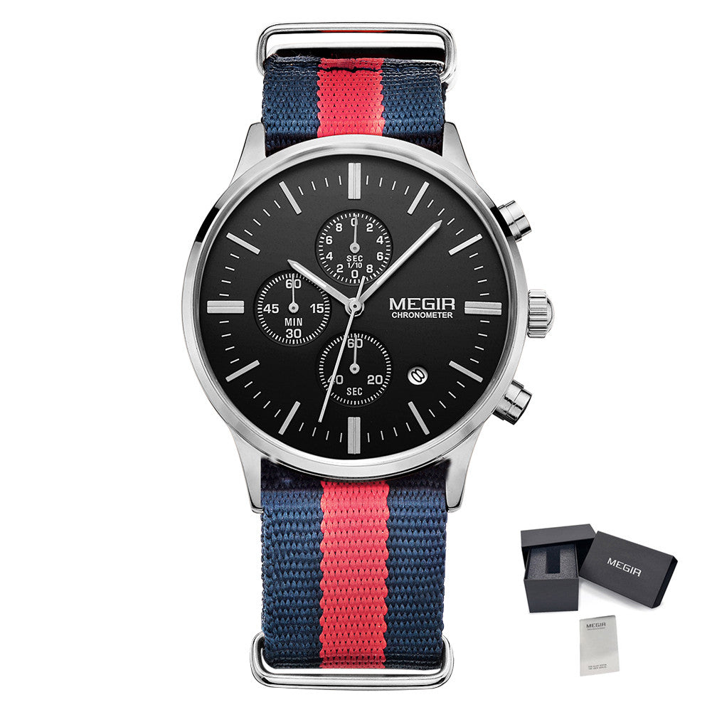 MEGIR Luxury Brand Sports Military Watches for Men Canvas Strap Fashion Men Chronograph Waterproof Luminous Quartz Wristwatch Clock 2011