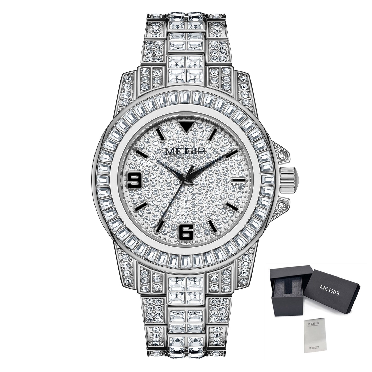 MEGIR Watch for Men Fashion Man Quartz Full Diamond Wristwatch Large Dial Business Watches Clock Gifts Montre Homme 1092