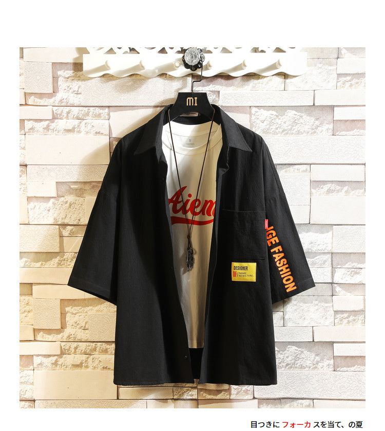 White Oversized Cotton Military Mens Blouses Fashion Summer Casual Shirts Top Men Loose Short Sleeve Japanese Male Blouse