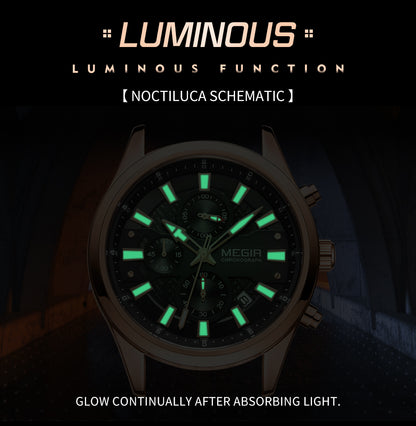 MEGIR Fashion Men Watches Luxury Business Wristwatch Stainless Steel Quartz Watch Calendar Luminous Man Clock Relogio Masculino