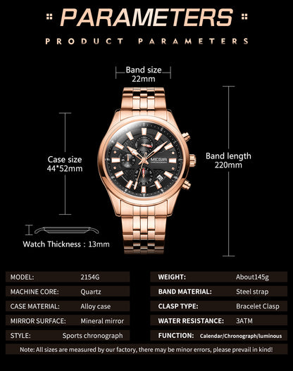 MEGIR Fashion Men Watches Luxury Business Wristwatch Stainless Steel Quartz Watch Calendar Luminous Man Clock Relogio Masculino