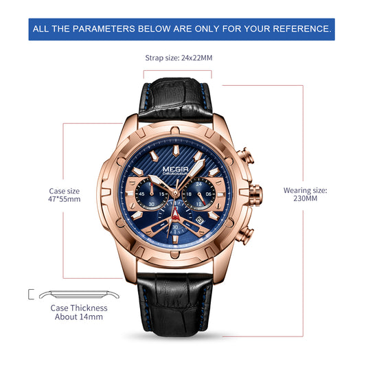 MEGIR Sport Watches for Men Fashion Luxury Military Quartz Wristwatch Leather Waterproof Man Chronograph Clock Relogio Masculino