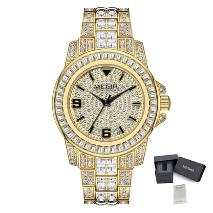 MEGIR Watch for Men Fashion Man Quartz Full Diamond Wristwatch Large Dial Business Watches Clock Gifts Montre Homme 1092