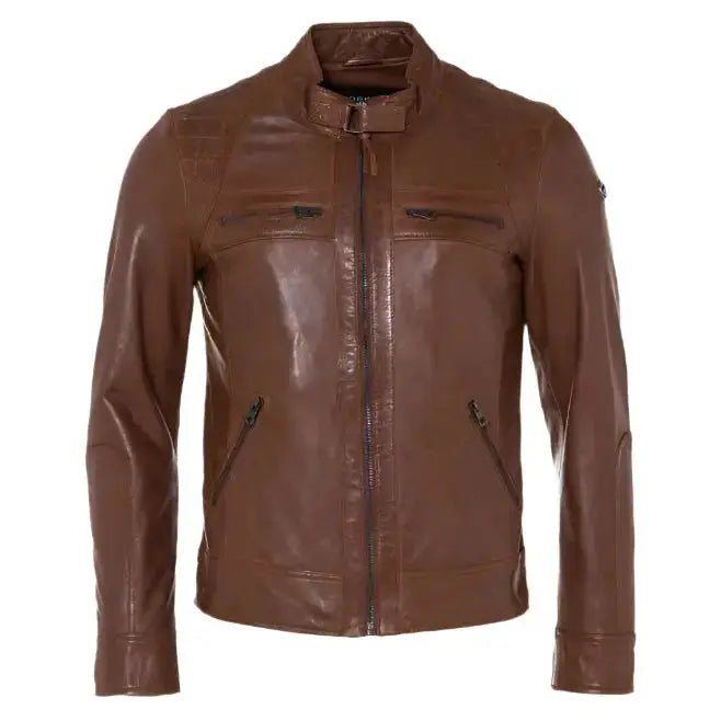 Mens Cognac Leather Fashion Jacket