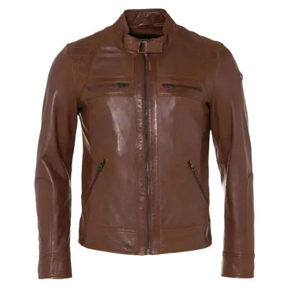 Mens Cognac Leather Fashion Jacket