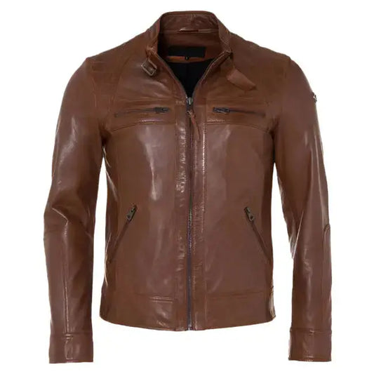 Mens Cognac Leather Fashion Jacket