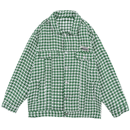 Jacket Men Classic knitted Plaid Turn-down Collar Jackets Coat Autumn Oversize Vintage Fashion All-match Outwear Unisex