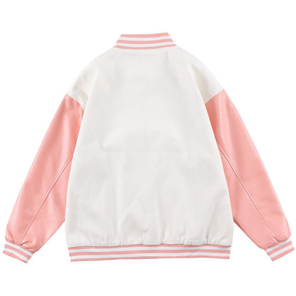 Jacket Men Comics Girl Print Patchwork Color Baseball Jackets College Style Baggy Casual Outwear Cozy Couple Streetwear