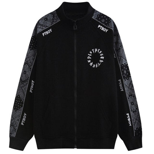 Zipper Jacket Men Retro Patchwork Letter Print Track Jackets Coat Autumn Pocket High Street All-match Streetwear Couple